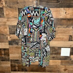 Kikisol Artisan Cotton Tunic Tie Front Cardigan Funky Art Size Medium